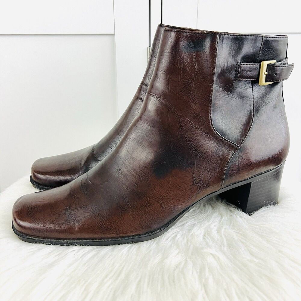 Gorgeous Naturalizer Dark Brown Oiled Vegan Leather Tall Bootie Buckled Size 11M